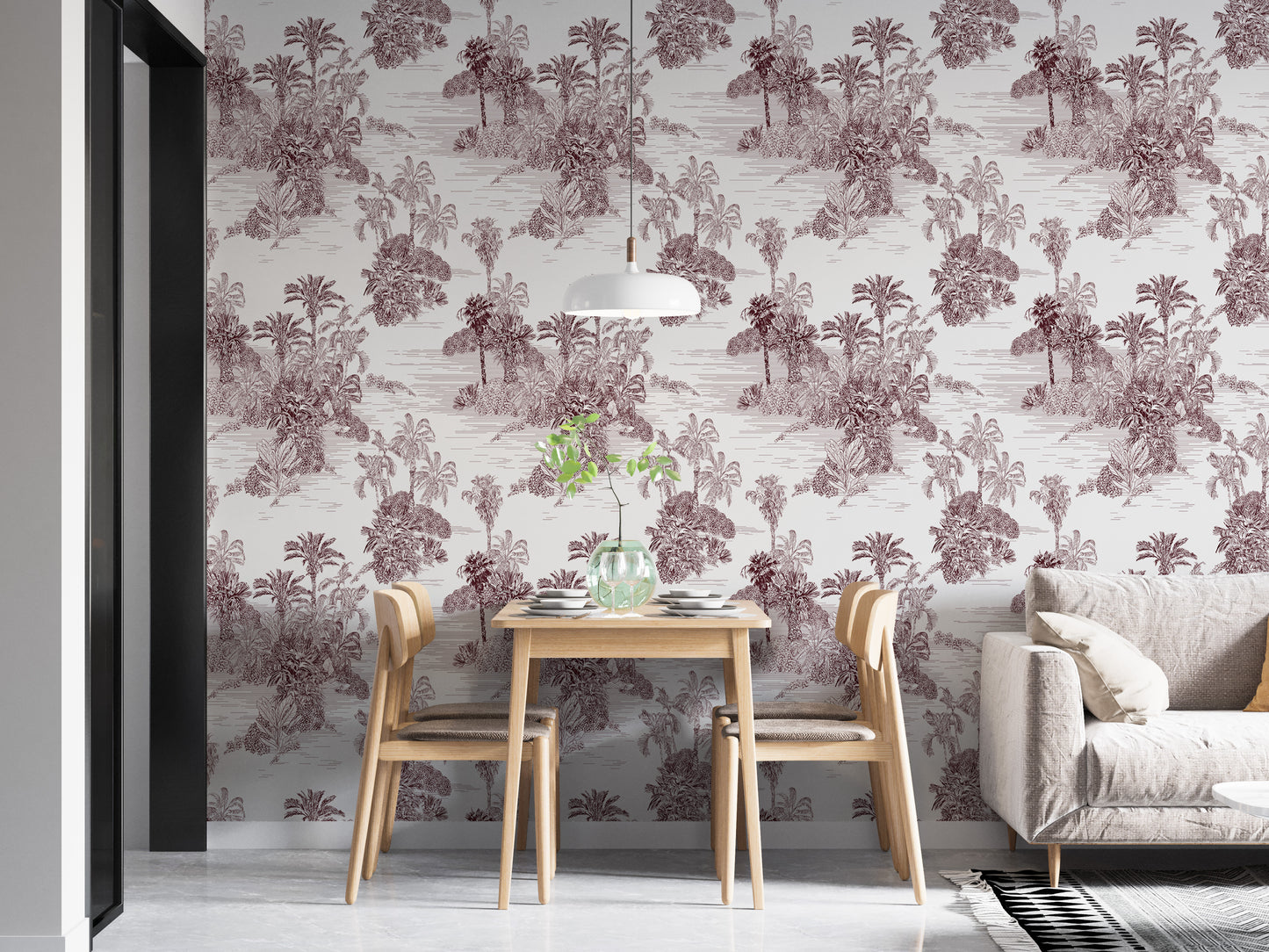 Etching Tropical Jungle Pattern Brown Toile Wallpaper