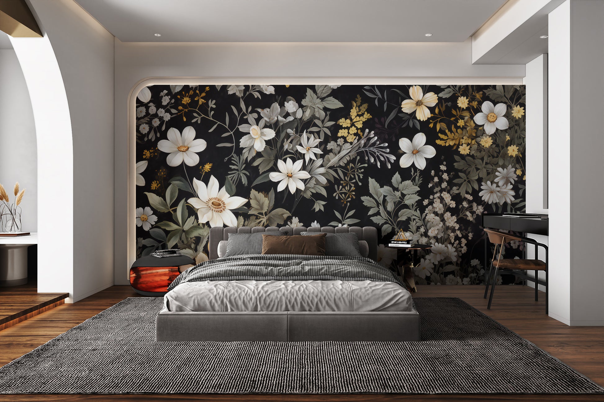 Black background flower wallpaper with elegant details
