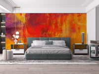 Room wallpaper featuring bright orange abstract patterns