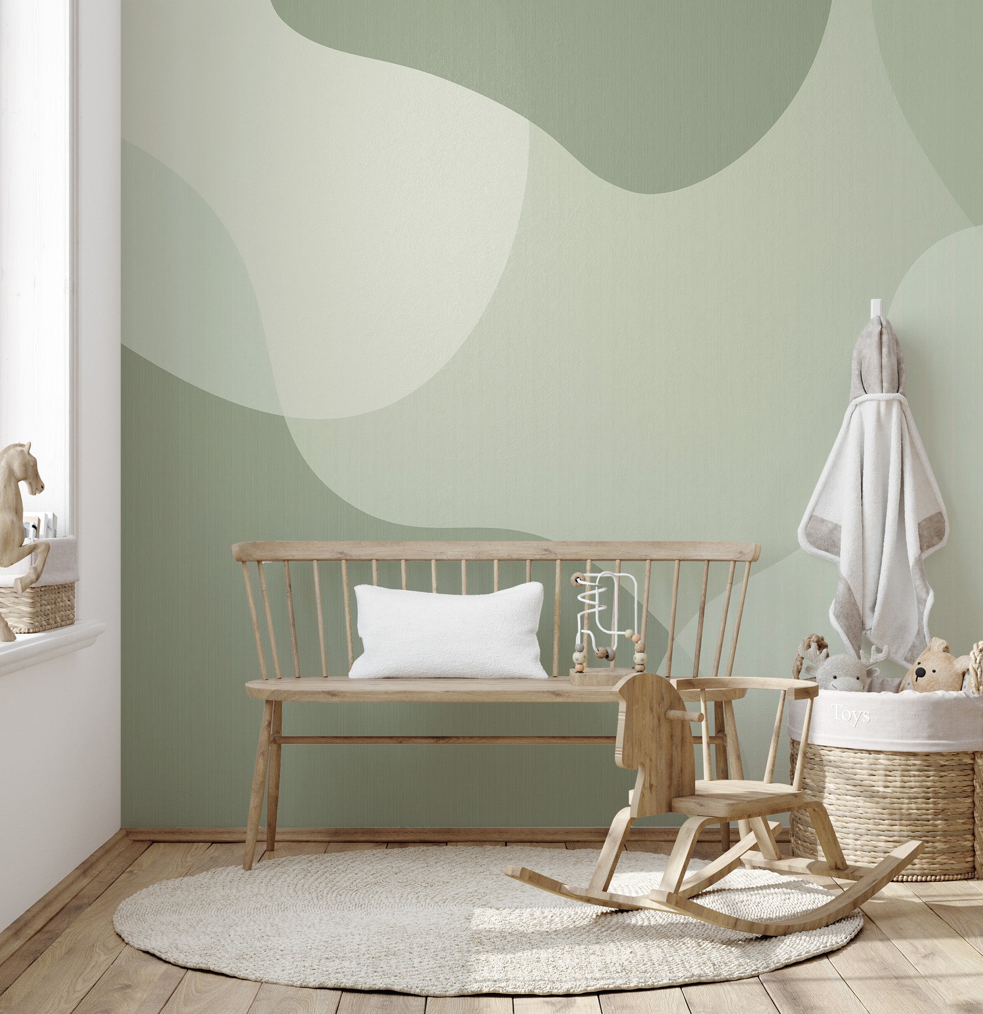 Vibrant green abstract wall mural for bold interiors
