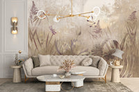 Wallpaper mural with dragonflies and pond landscape
