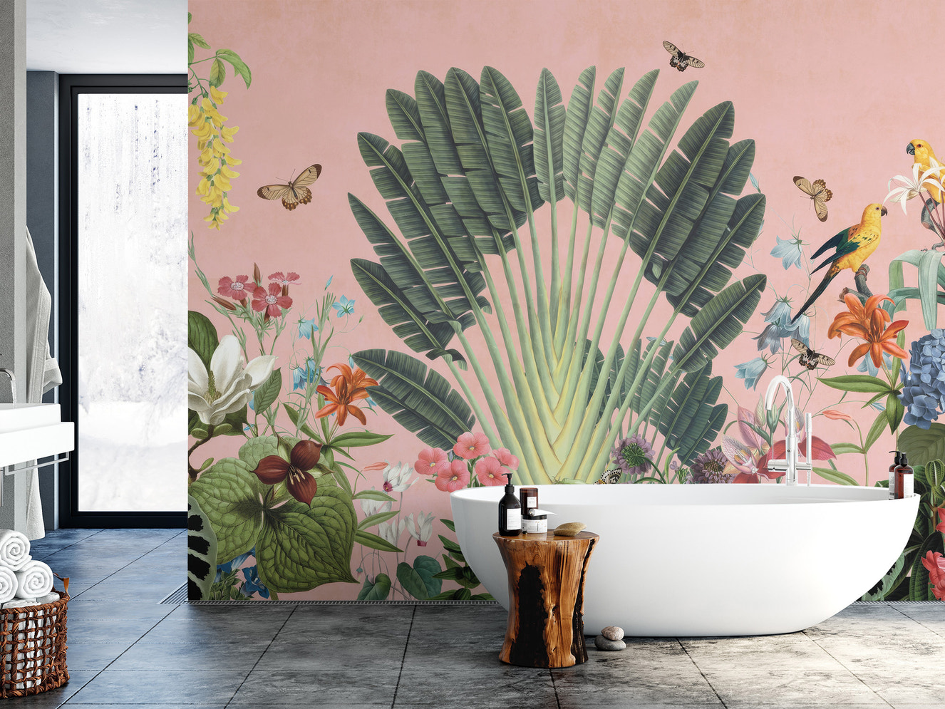 Botanical garden wallpaper mural with lush green foliage