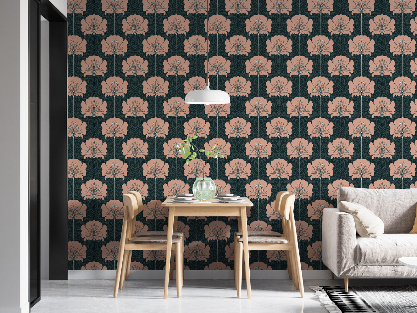 Delicate pink floral Victorian wallpaper design