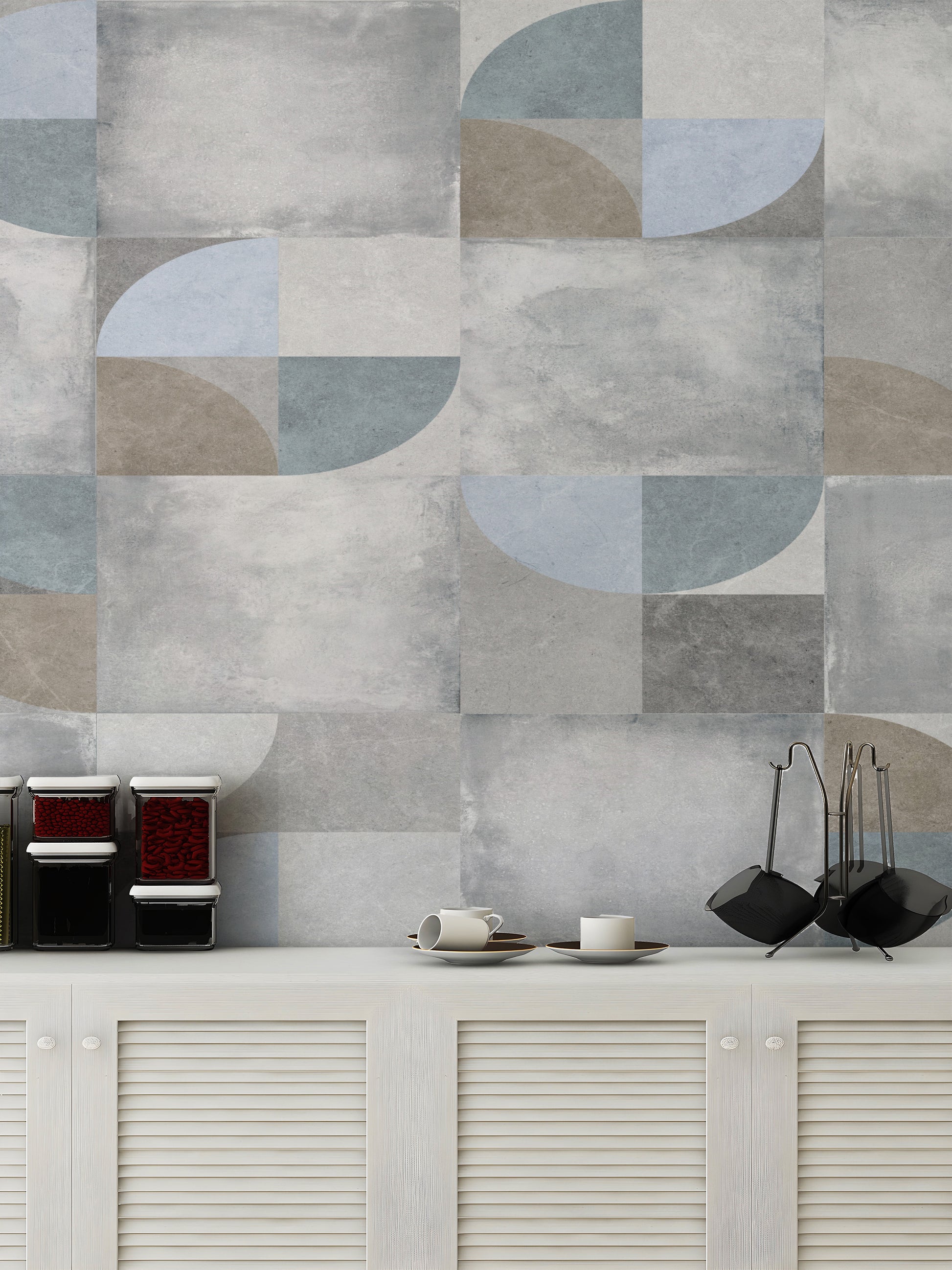 Chic contemporary circles wall mural design
