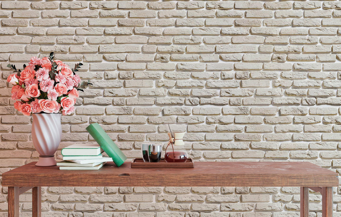 Old Vintage White Color Brick Wallpaper For Walls