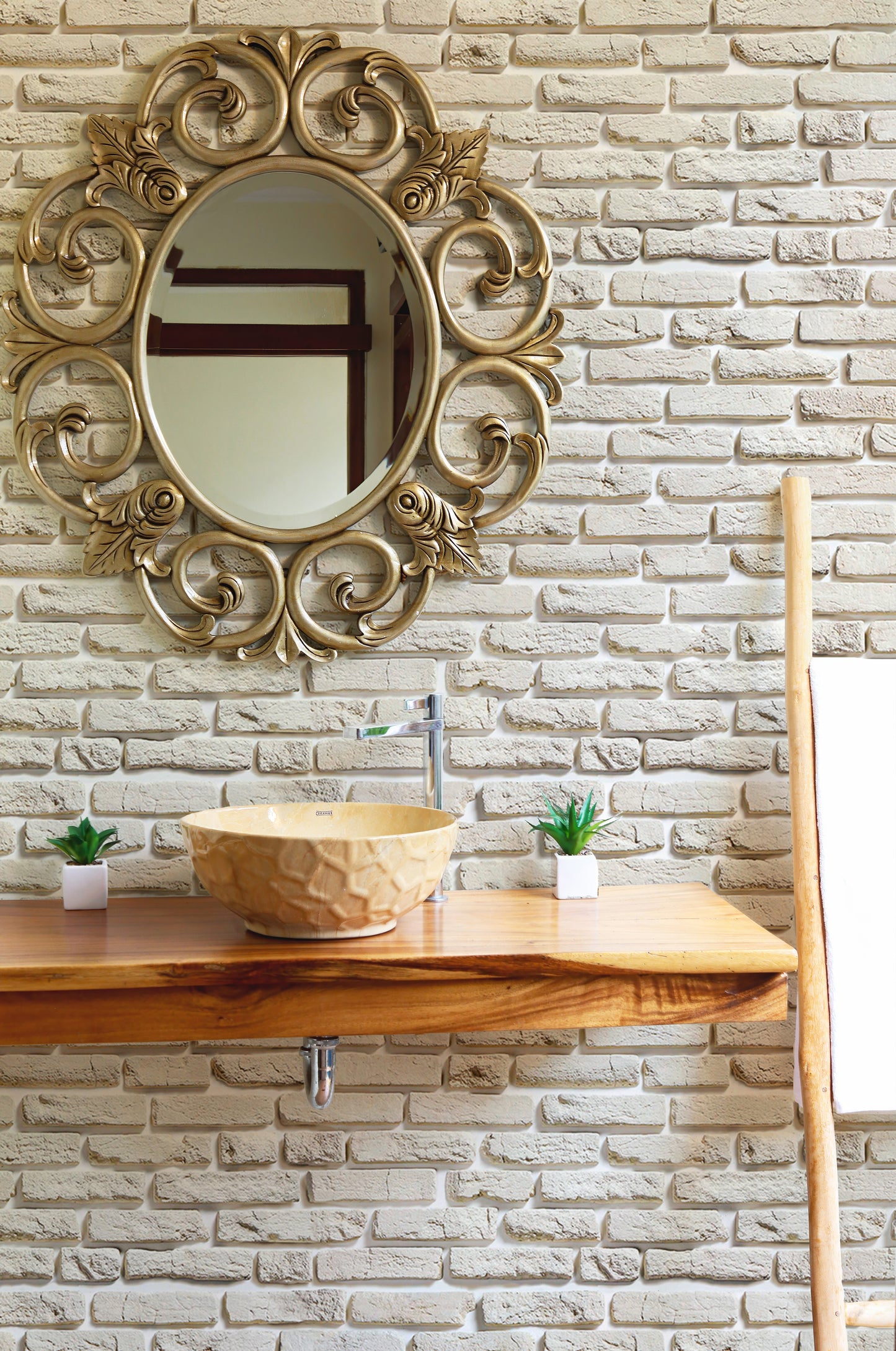 Old Vintage White Color Brick Wallpaper For Walls