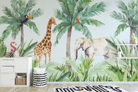 Colorful watercolor animals mural for playrooms
