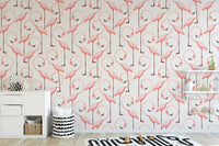 Flamingo-themed self-adhesive wallpaper in soft pink tones