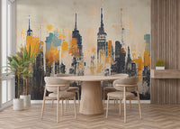Rustic Industrial Skyline Wall Mural Accent
