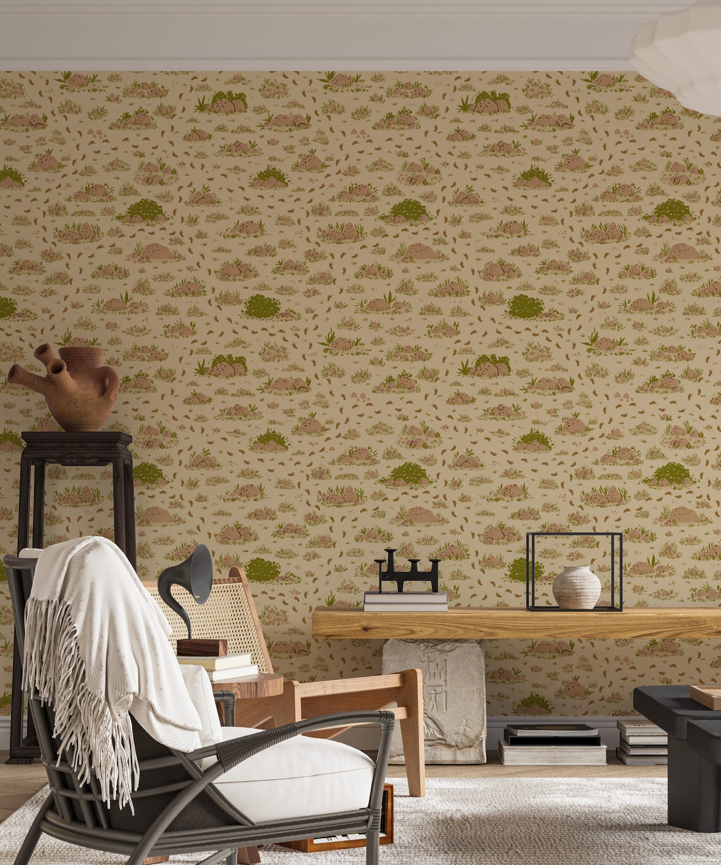 Nature walk wallpaper perfect for creating a cozy and earthy atmosphere
