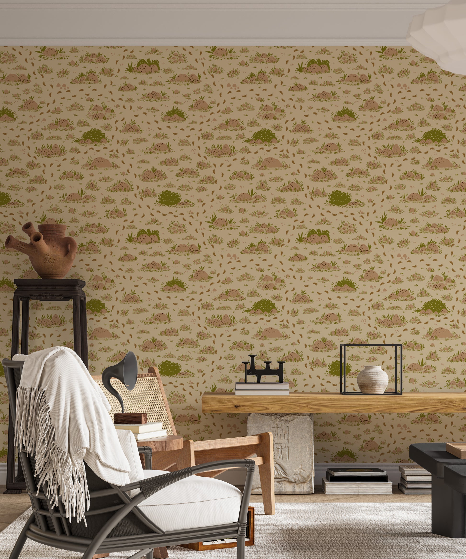 Nature walk wallpaper perfect for creating a cozy and earthy atmosphere
