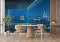 Modern Metropolis Wall Mural with Neon Glow
