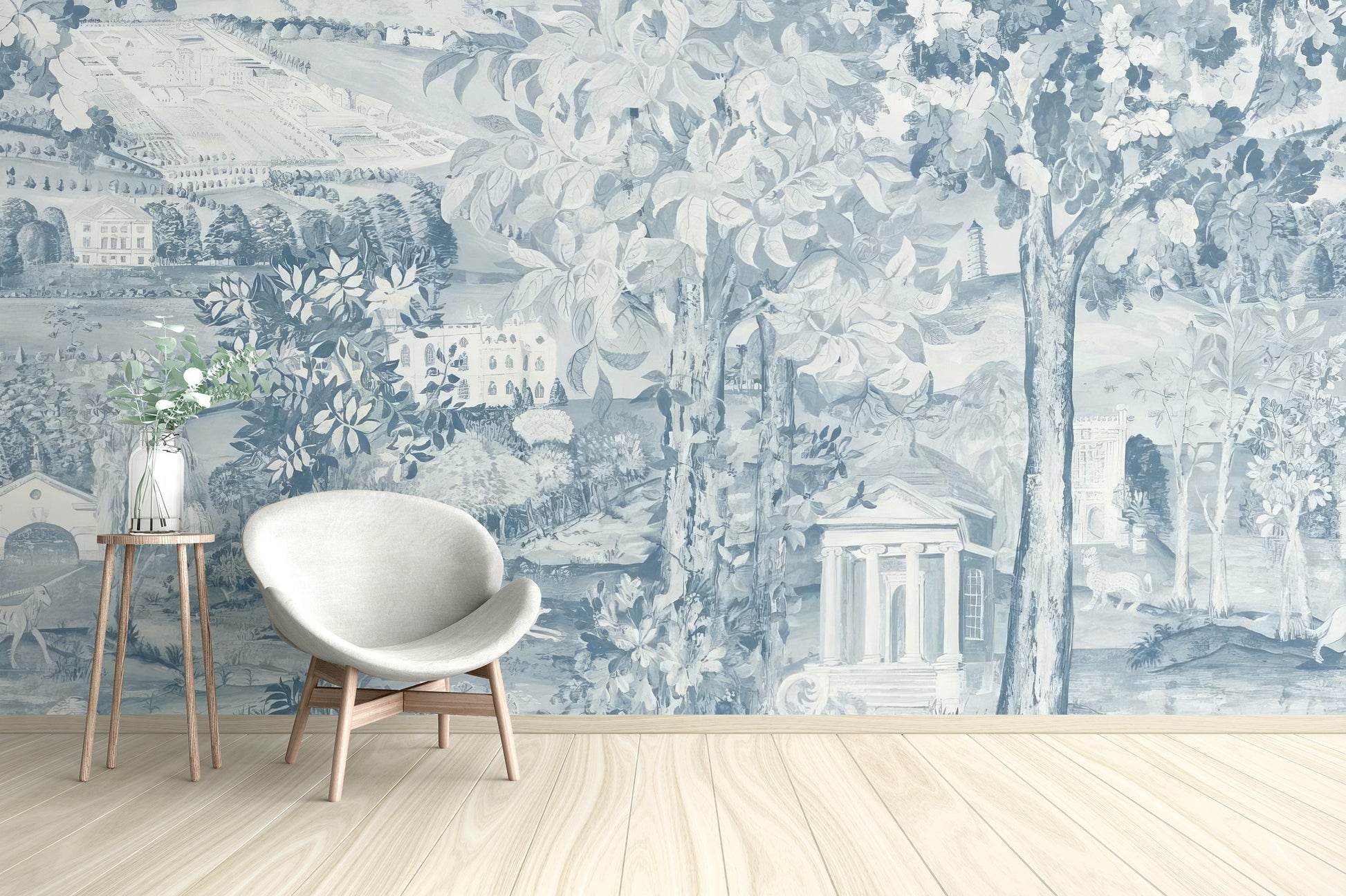 Stunning blue Zoffany scene wall mural for vintage rooms

