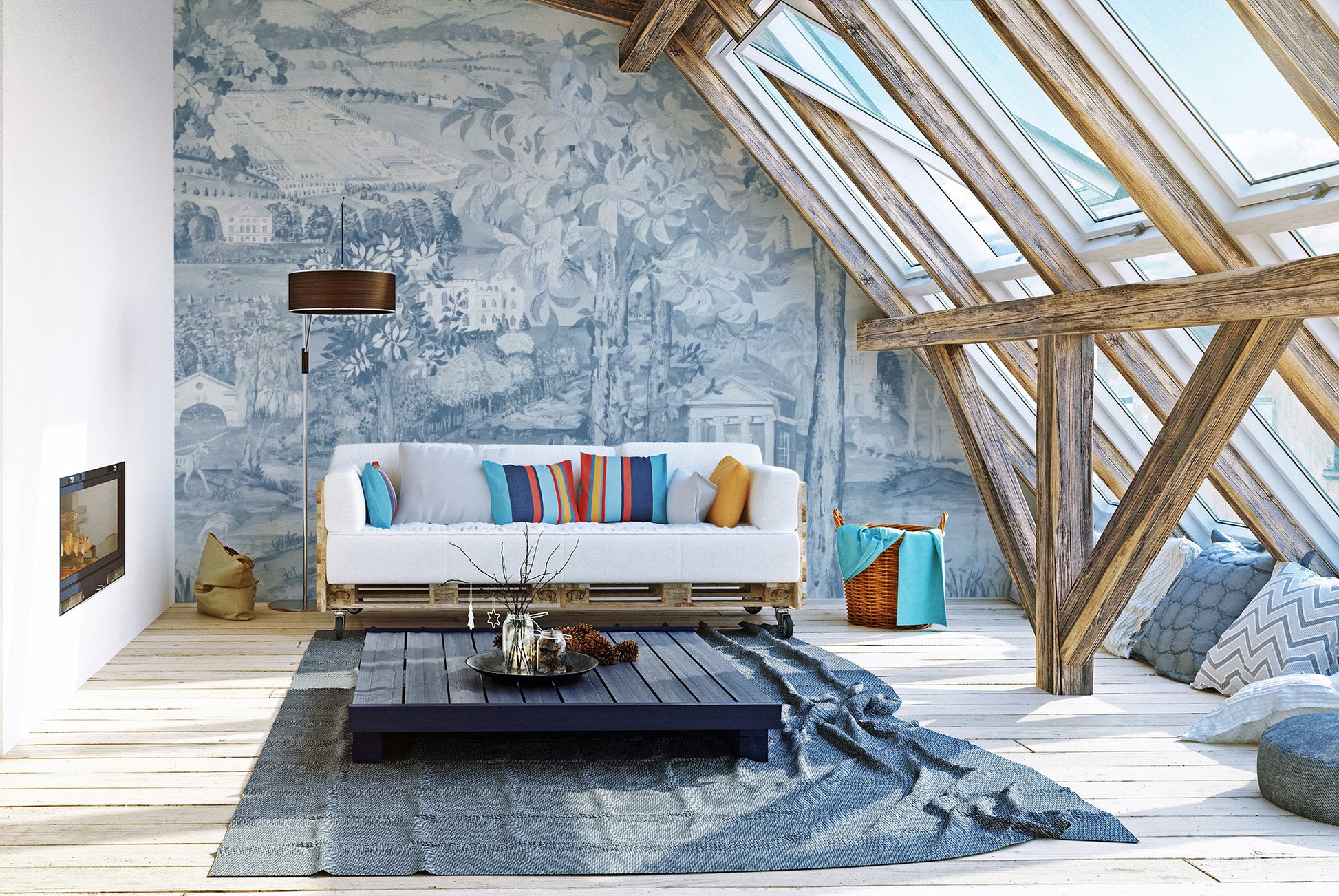 Blue Zoffany mural for elegant, nature-inspired decor
