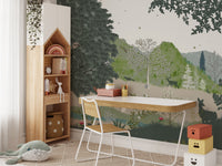 Vibrant jungle wallpaper for kids with green nature theme
