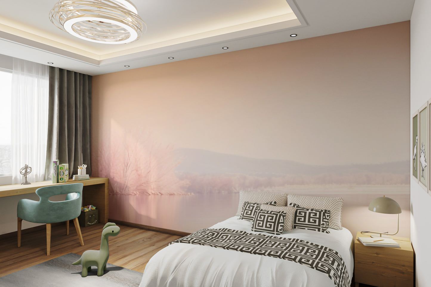 Serene peach-hued lake view wallpaper
