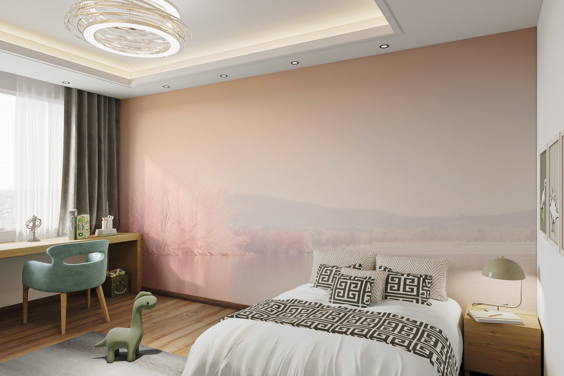 Serene peach-hued lake view wallpaper
