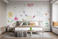 Room wallpaper featuring colorful bright flower patterns