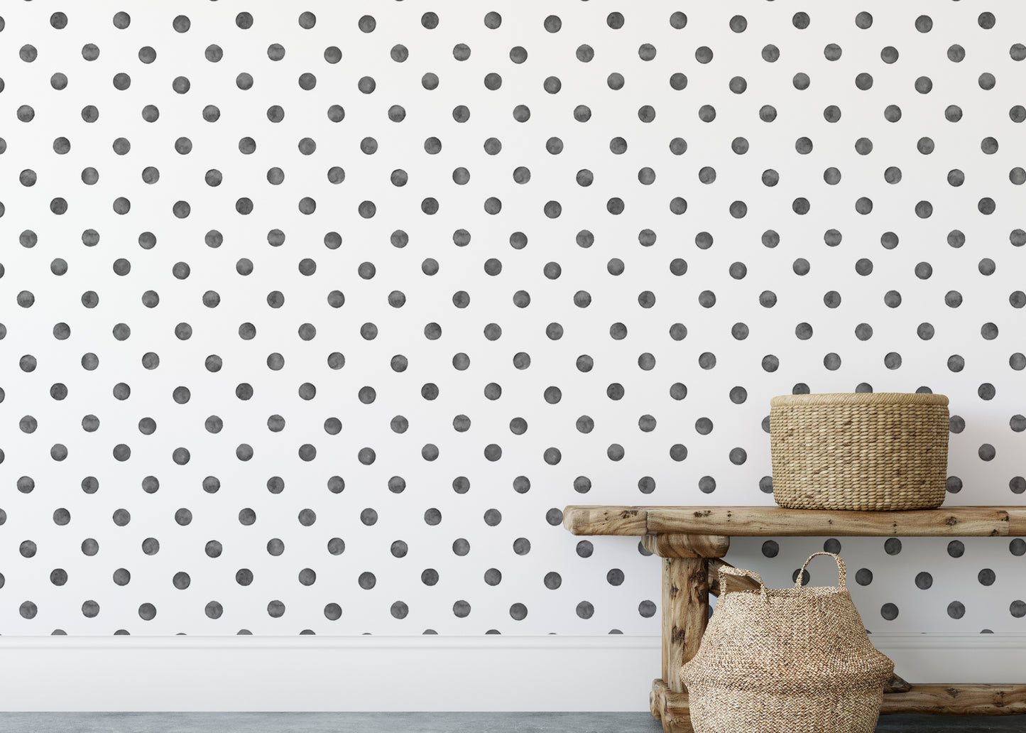 Polka Dots Black Watercolor Seamless Pattern Wallpaper