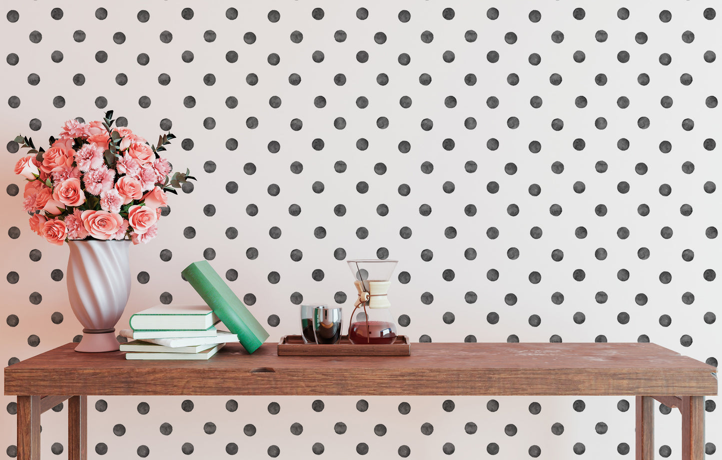 Polka Dots Black Watercolor Seamless Pattern Wallpaper
