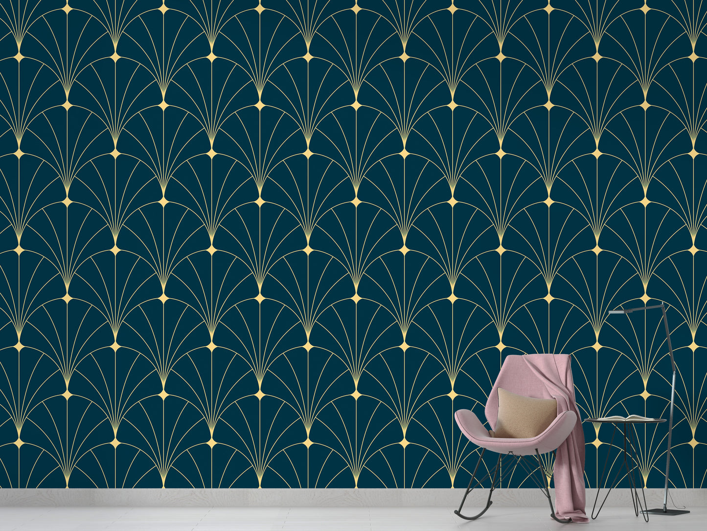 Dark Blue Color Abstract Art Deco Wallpaper