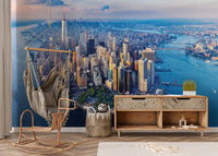 New York Skyline Wall Mural at Sunset View