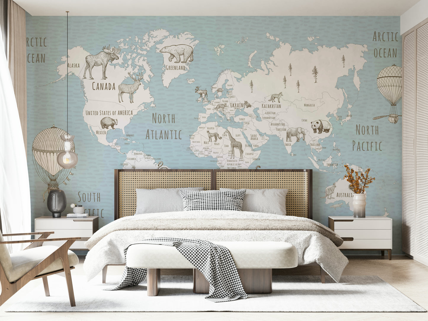 Whimsical World Map Wall Mural