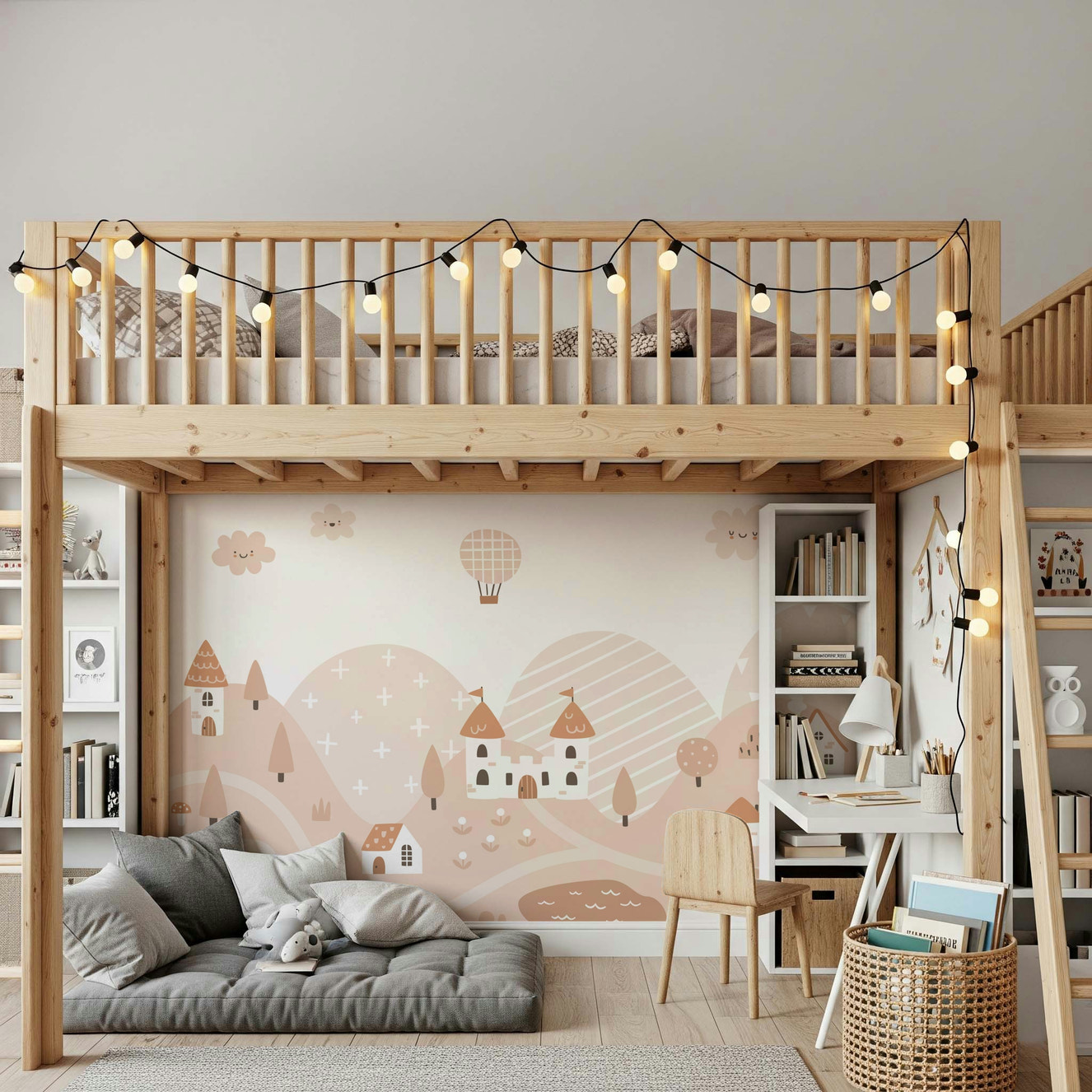 Fairytale Dreams Pastel Village Wall Mural