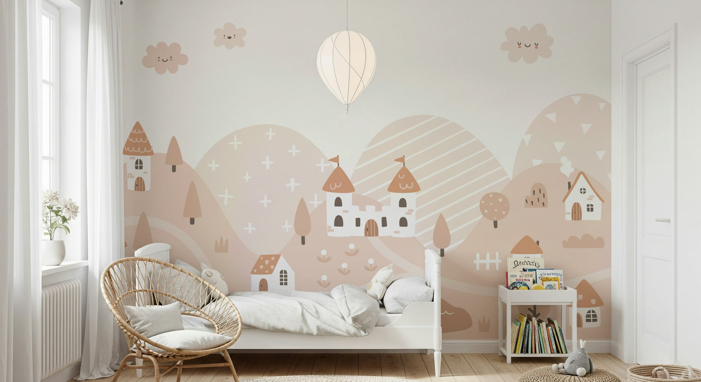 Fairytale Dreams Pastel Village Wall Mural