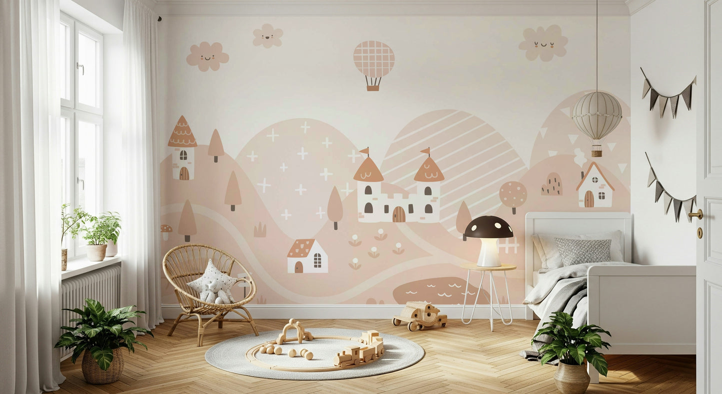 Fairytale Dreams Pastel Village Wall Mural
