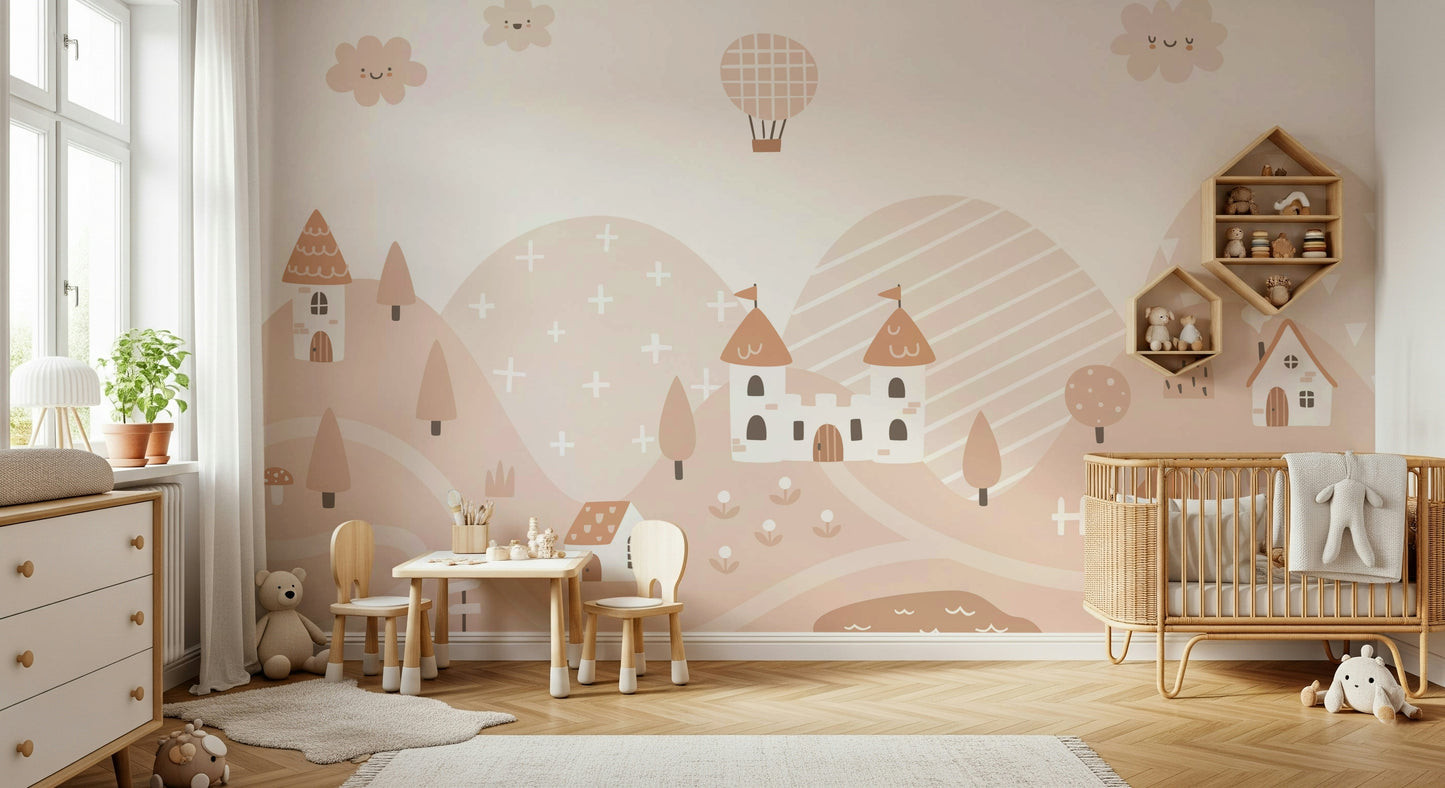 Fairytale Dreams Pastel Village Wall Mural