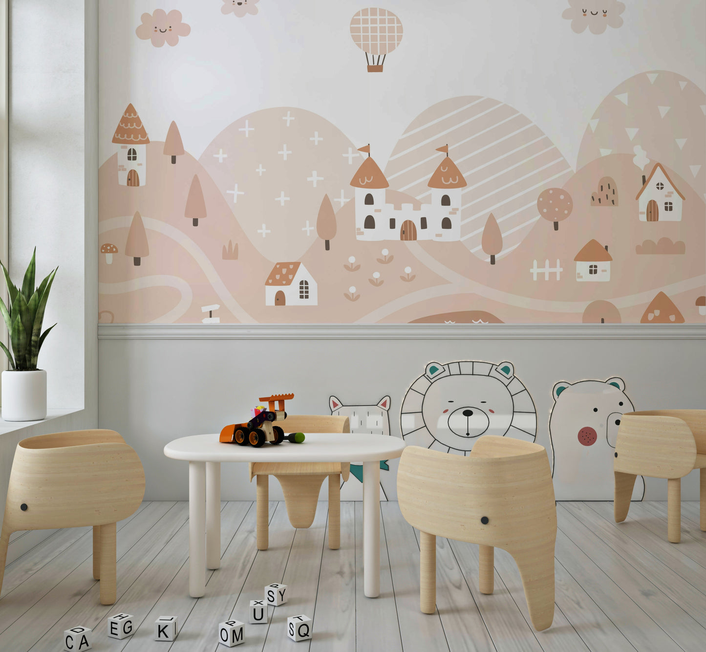 Fairytale Dreams Pastel Village Wall Mural