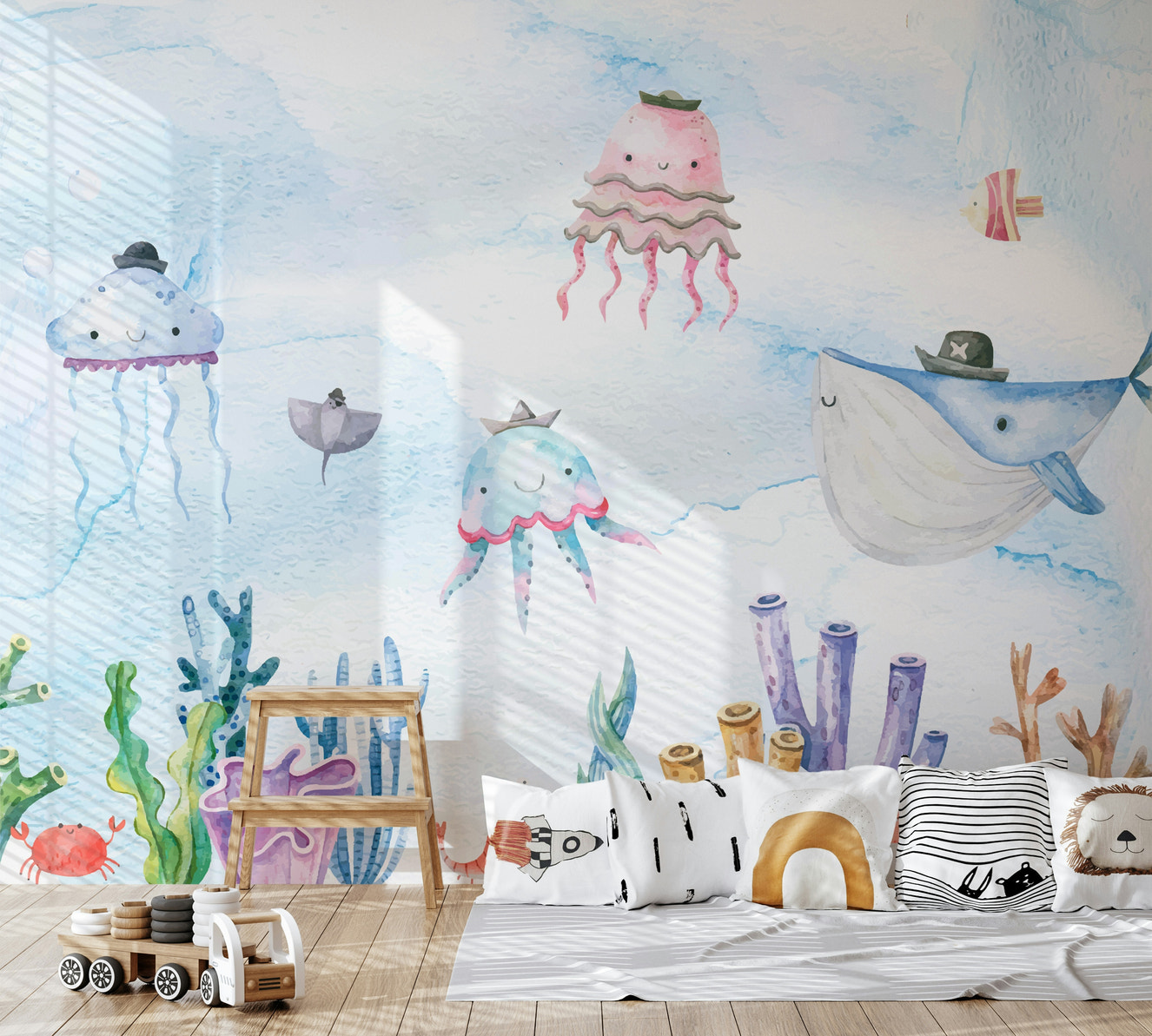 Watercolor Underwater Adventures Wall Mural