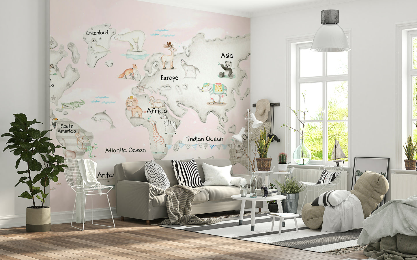 Animal World Map Adventure Wall Mural