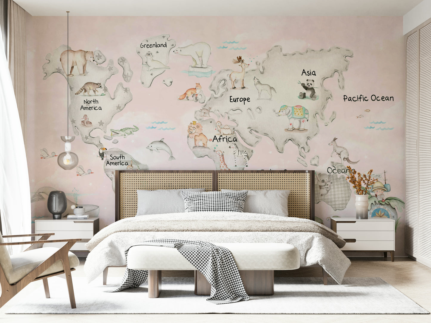 Animal World Map Adventure Wall Mural
