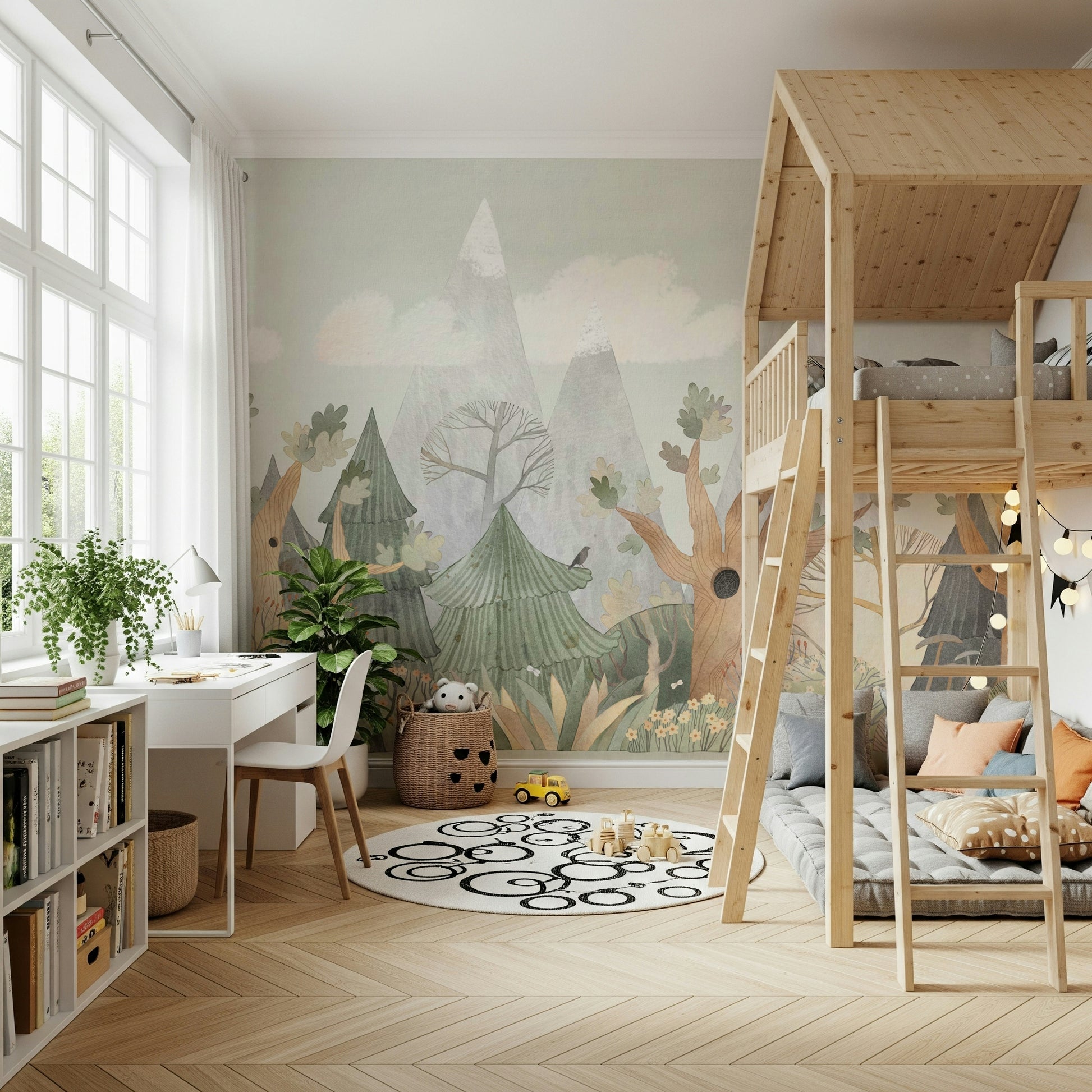 The mural gives a feeling of being in an untouched forest.

