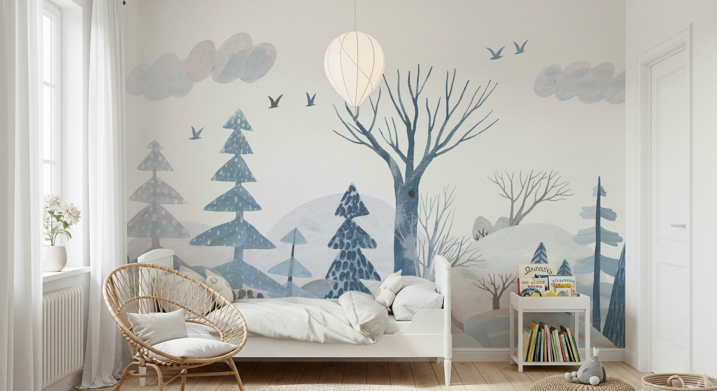 Gouache Winter Forest Wall Mural