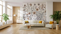 A wall mural with a floral sketch design.

