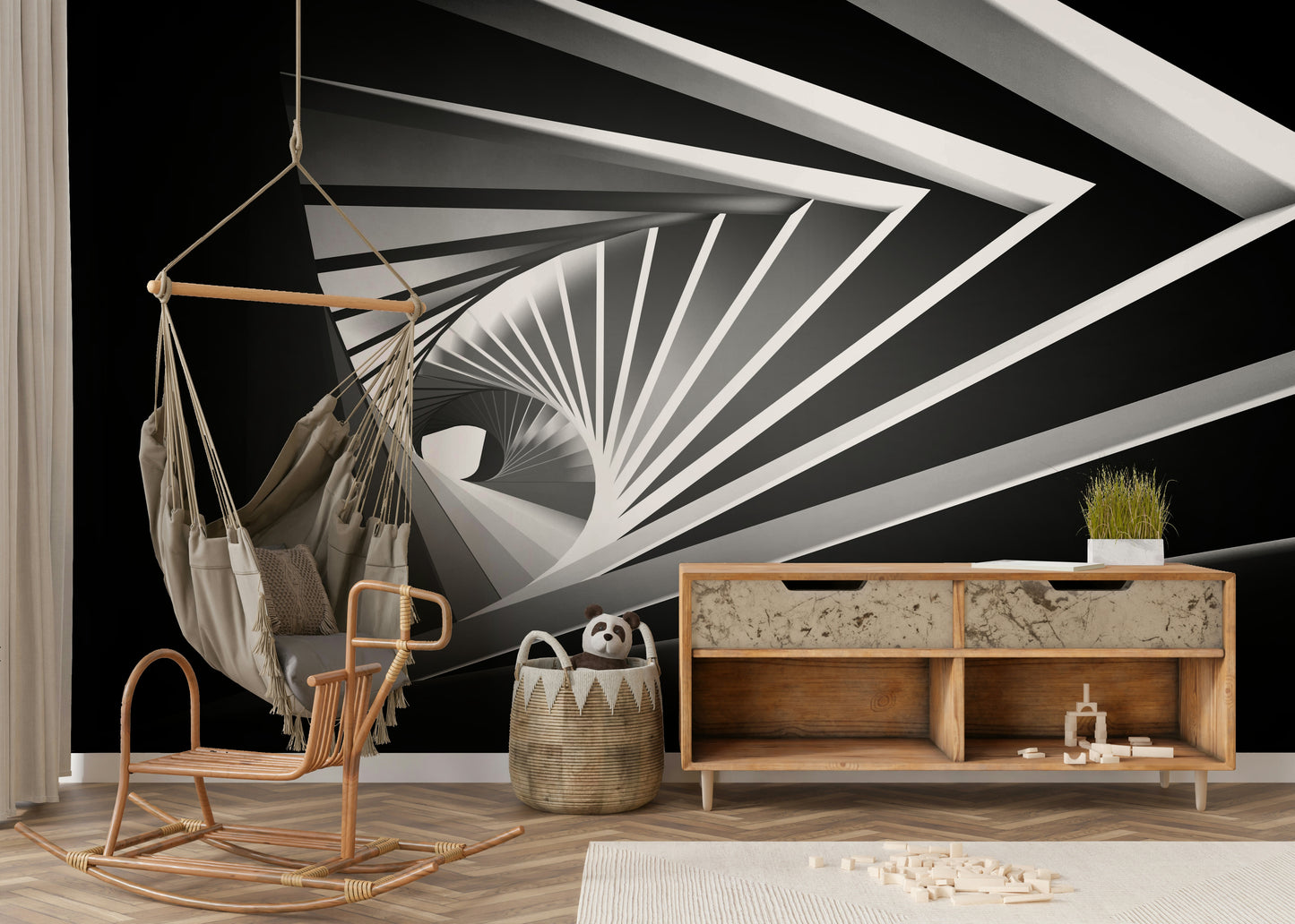 Monochrome Vortex Wall Mural