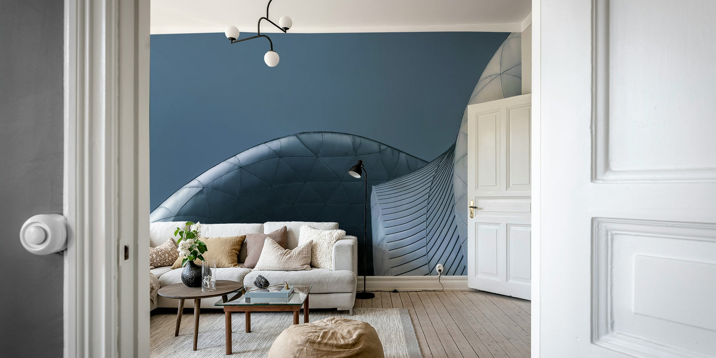Architectural Blue Curves Wall Mural