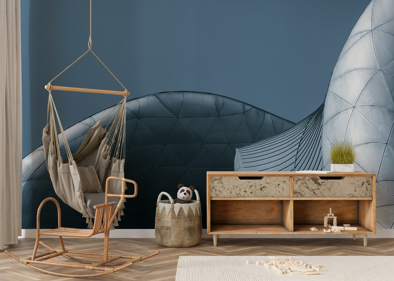 Architectural Blue Curves Wall Mural