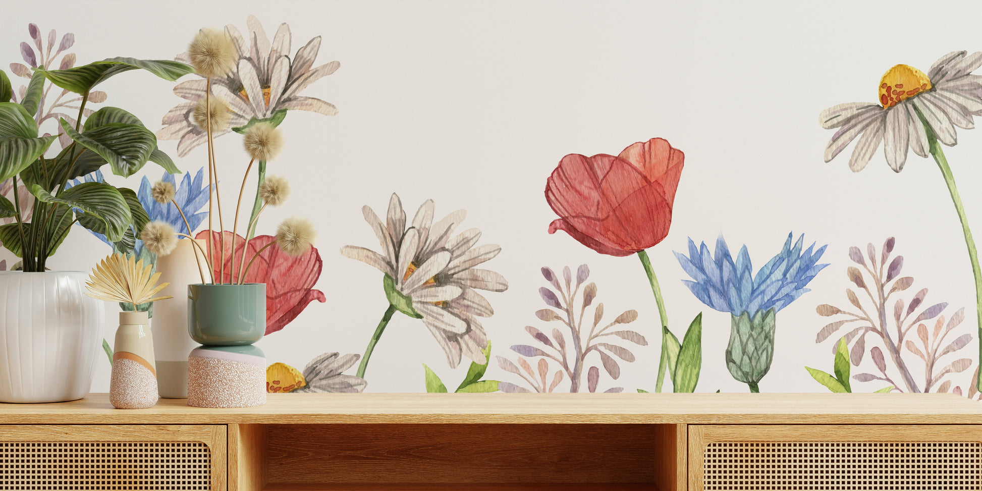 The mural gives a feeling of quiet, natural beauty.

