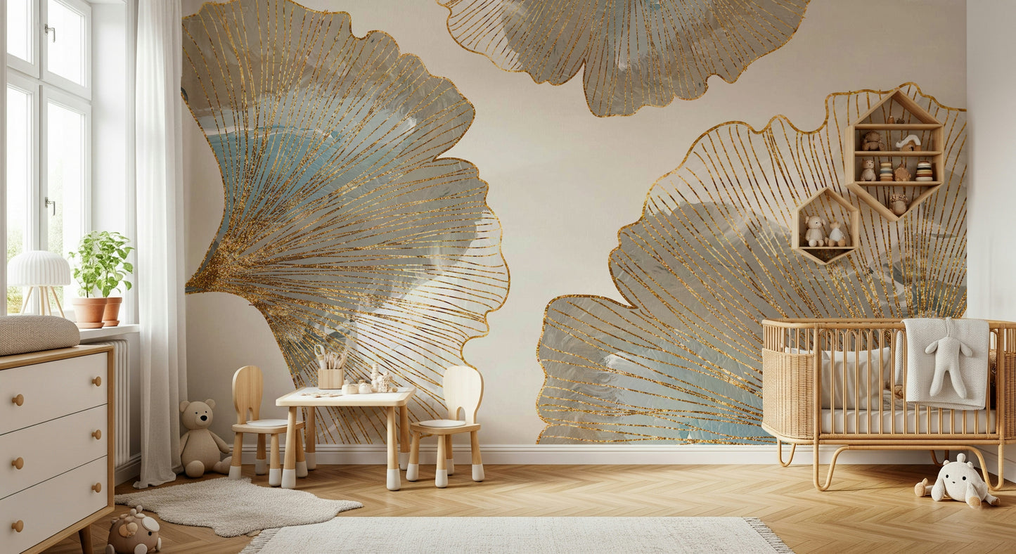 The leaves have a soft, stylized look and a subtle golden sheen.

