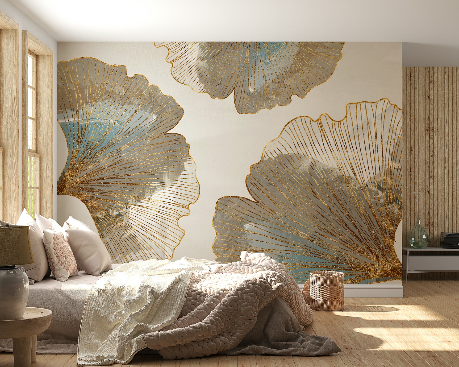 The mural extends across the entire wall, creating a clean backdrop.

