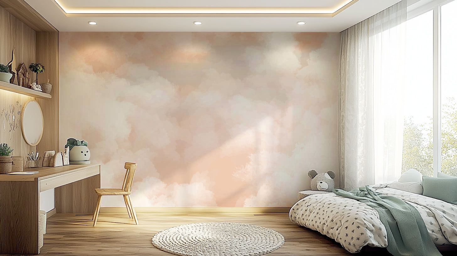 A close-up view shows the soft blends of color on the mural's surface.

