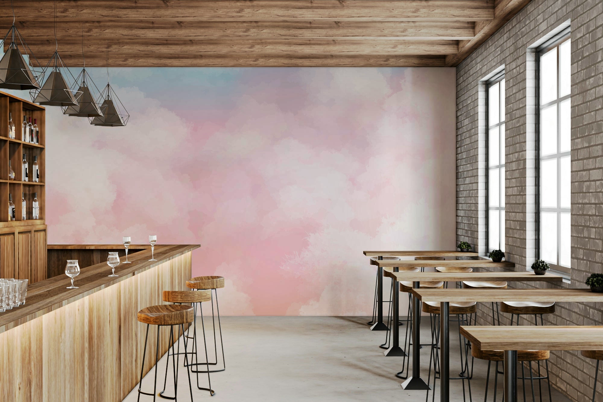 The image shows a full wall with subtle transitions of color, like a sunset or sunrise.

