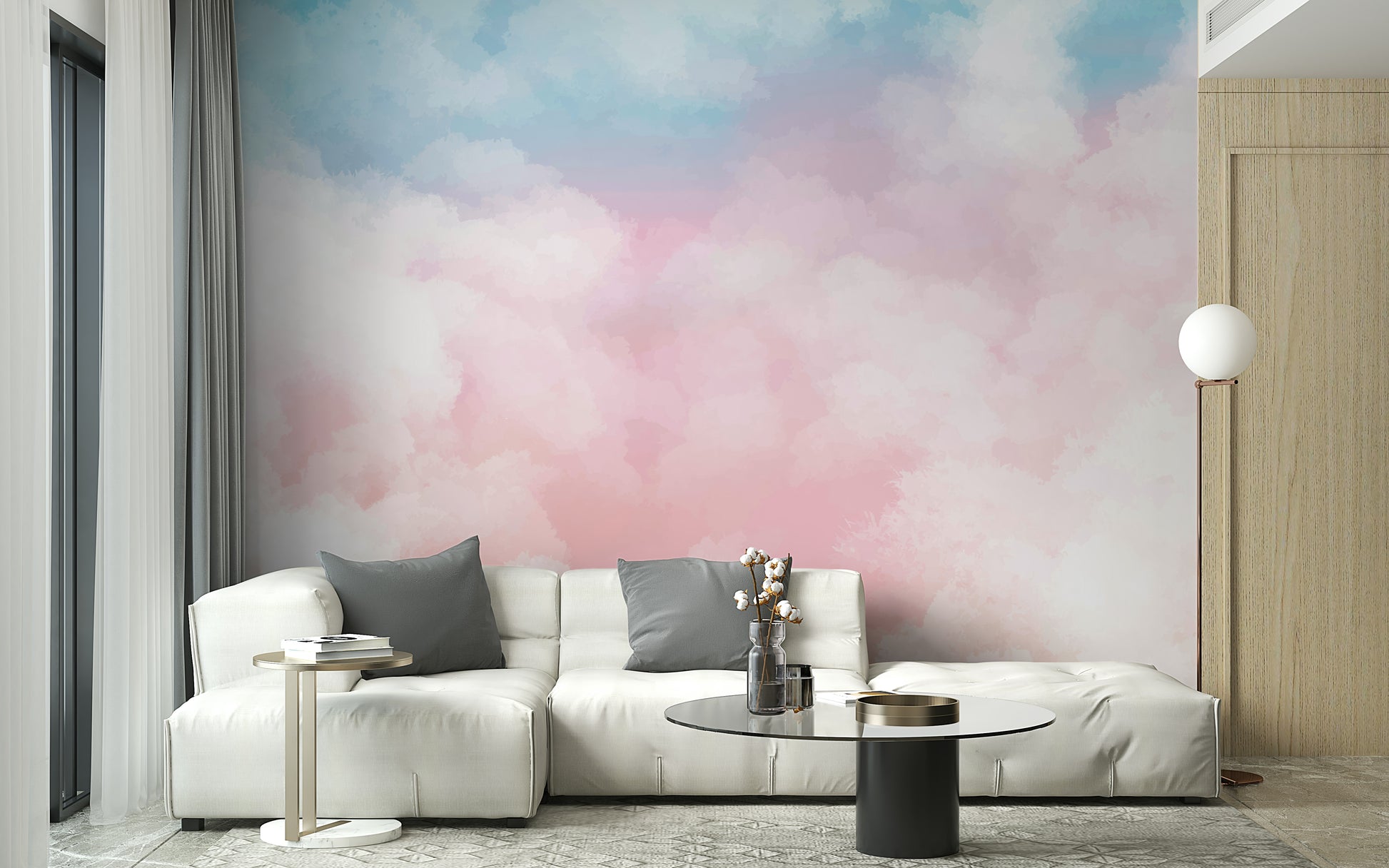 The light in the room highlights the airy, diffused feel of the colors.

