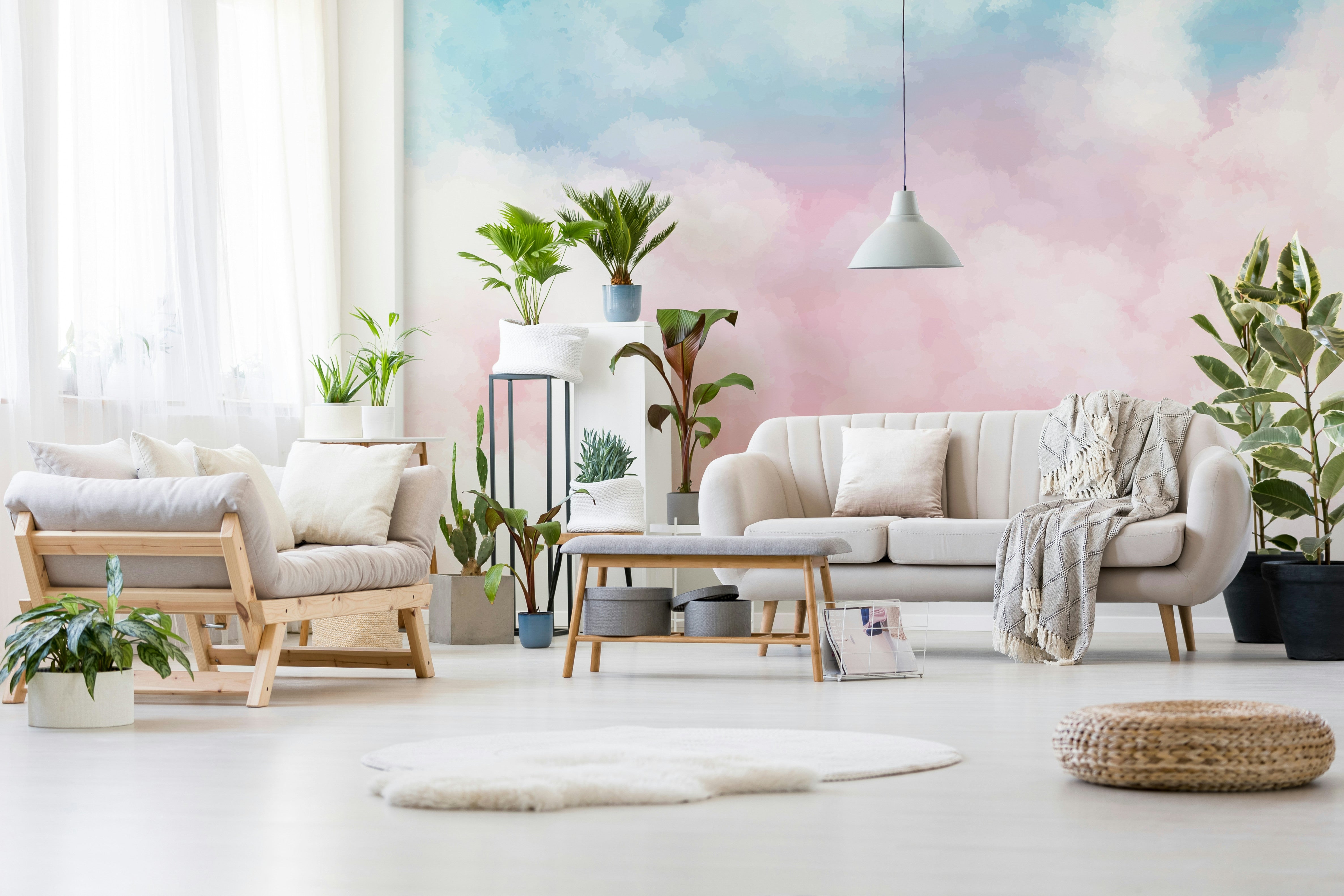 The mural extends across the entire wall, creating a clean, vast backdrop.

