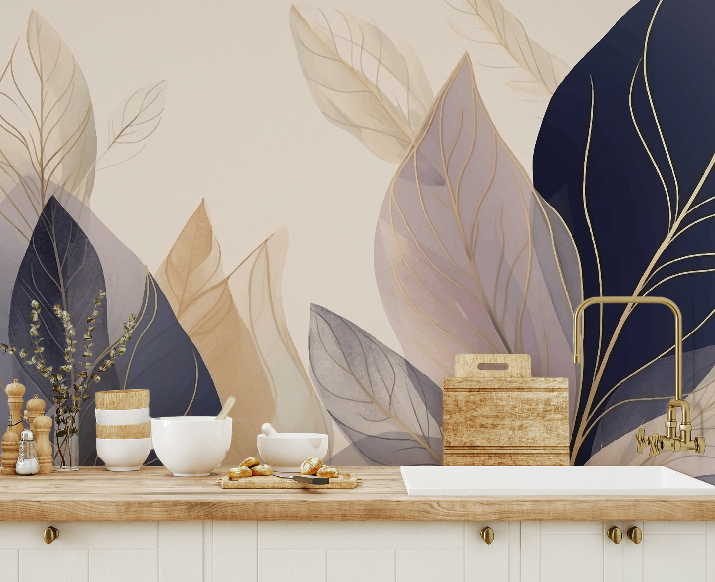 The mural extends across the entire wall, creating a clean backdrop.

