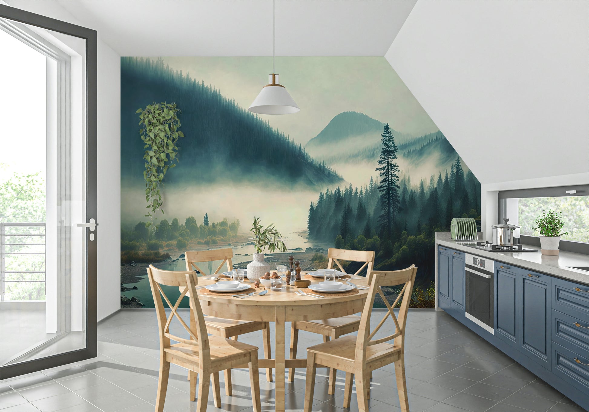 The design has a very calming and vast effect on the space.

